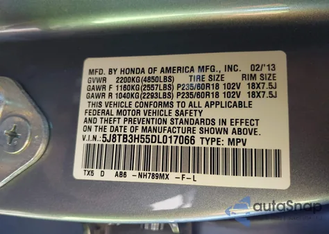 2013 Acura Rdx из США, поврежденный, VIN 5J8TB3H55DL017066